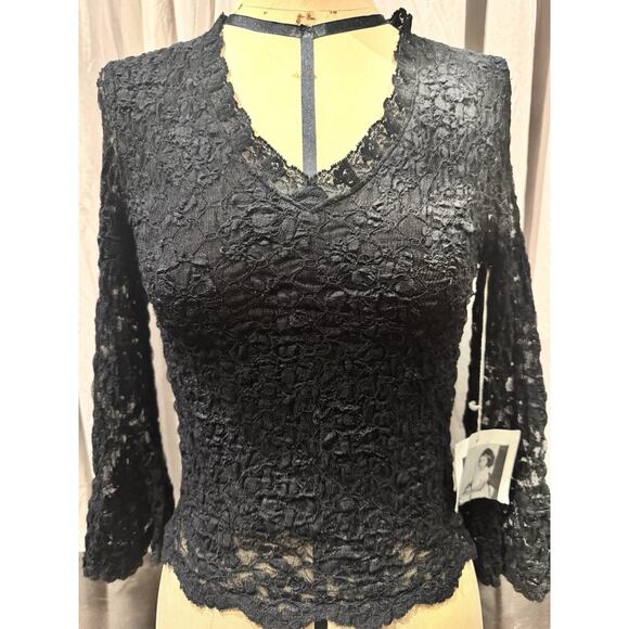 Ann Ferriday Tops - Ann Ferriday Vintage With Tags Black Pucker Lace Top S